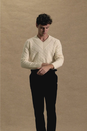 Jersey de Lana 100% Hueso con Cuello en V SKU 0.32672